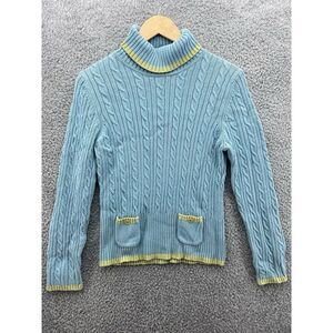 Ann Taylor Loft Sweater Womens Size XL Long Sleeve‎ Blue Cable Knit Pockets